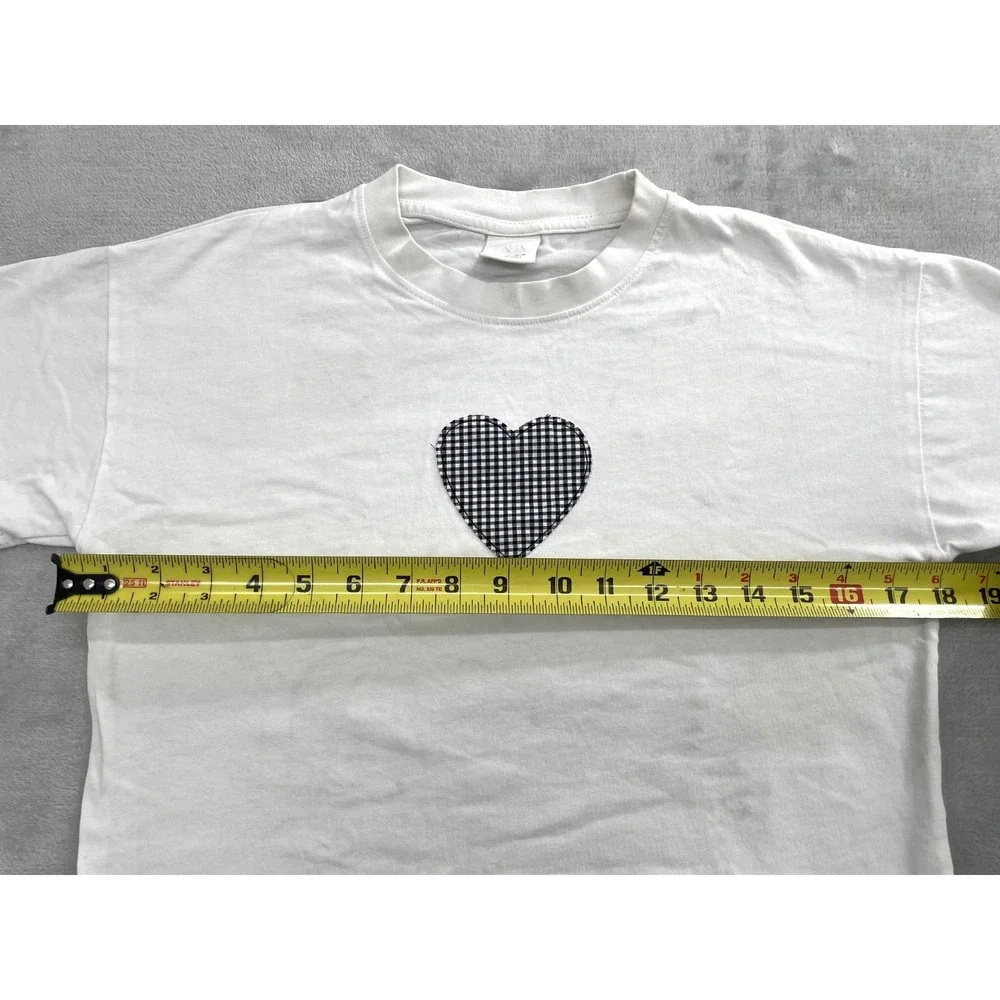 Zara T-Shirt Girls 9-10 White Gingham Heart Dancing Away Graphic Tee